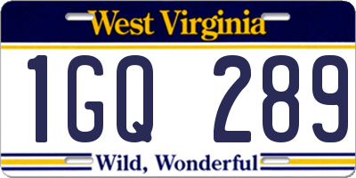 WV license plate 1GQ289