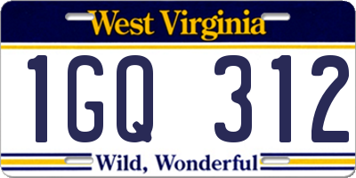 WV license plate 1GQ312