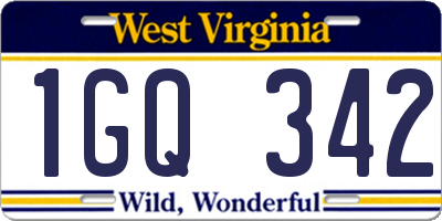 WV license plate 1GQ342