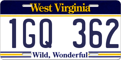 WV license plate 1GQ362