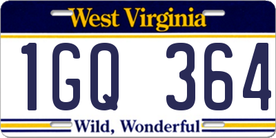 WV license plate 1GQ364