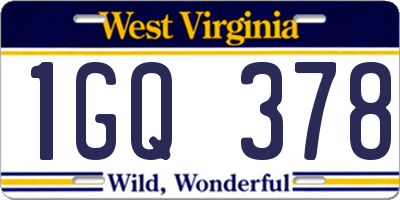 WV license plate 1GQ378