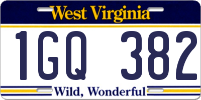WV license plate 1GQ382