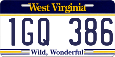 WV license plate 1GQ386