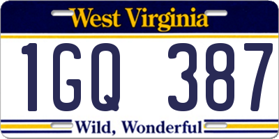 WV license plate 1GQ387