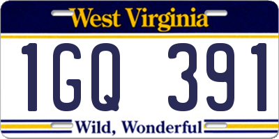 WV license plate 1GQ391
