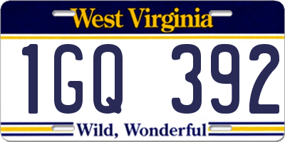 WV license plate 1GQ392