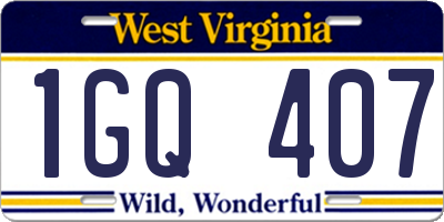 WV license plate 1GQ407