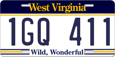WV license plate 1GQ411