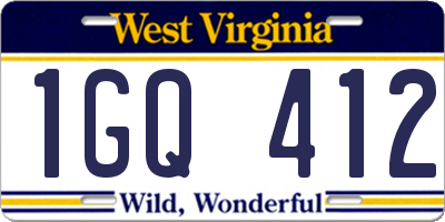 WV license plate 1GQ412