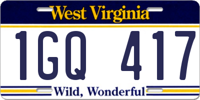 WV license plate 1GQ417