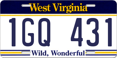 WV license plate 1GQ431