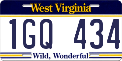 WV license plate 1GQ434