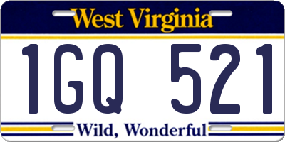 WV license plate 1GQ521