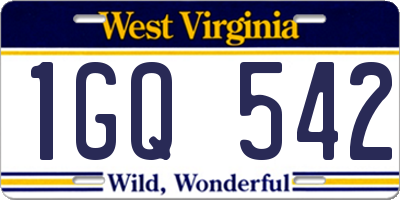 WV license plate 1GQ542