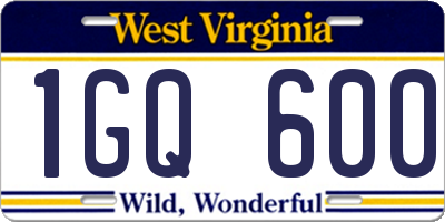 WV license plate 1GQ600