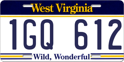 WV license plate 1GQ612