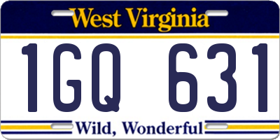 WV license plate 1GQ631