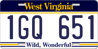 WV license plate 1GQ651