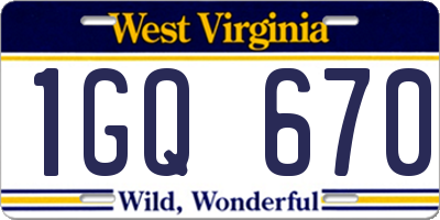 WV license plate 1GQ670