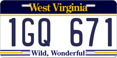 WV license plate 1GQ671