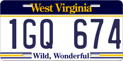 WV license plate 1GQ674