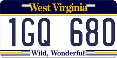 WV license plate 1GQ680