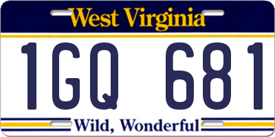 WV license plate 1GQ681