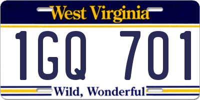 WV license plate 1GQ701