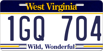 WV license plate 1GQ704