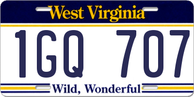 WV license plate 1GQ707