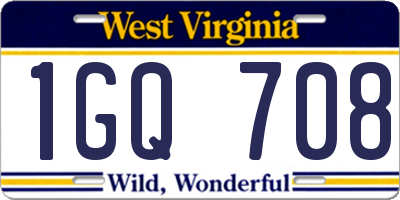 WV license plate 1GQ708