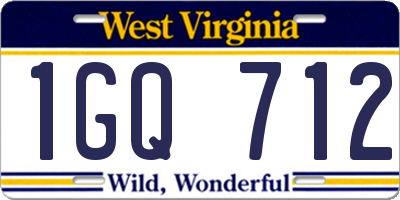 WV license plate 1GQ712