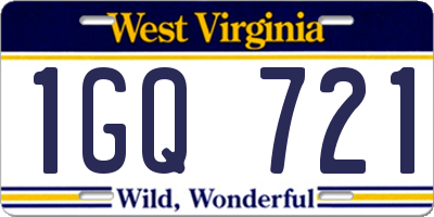 WV license plate 1GQ721