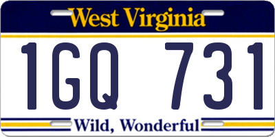 WV license plate 1GQ731