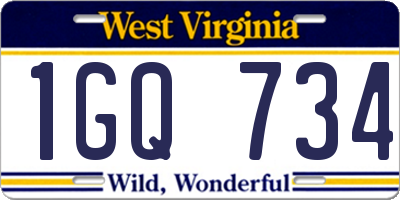 WV license plate 1GQ734