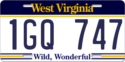 WV license plate 1GQ747