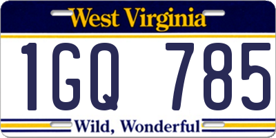 WV license plate 1GQ785