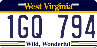 WV license plate 1GQ794