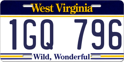 WV license plate 1GQ796