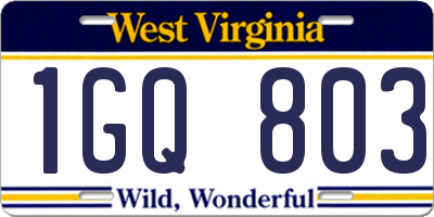 WV license plate 1GQ803