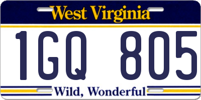 WV license plate 1GQ805