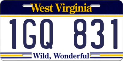WV license plate 1GQ831