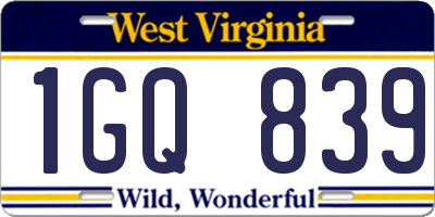 WV license plate 1GQ839