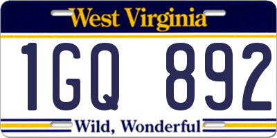 WV license plate 1GQ892