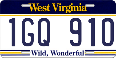 WV license plate 1GQ910