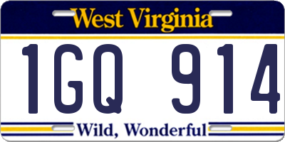 WV license plate 1GQ914