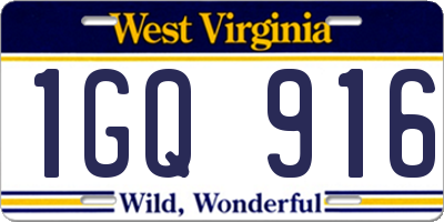 WV license plate 1GQ916