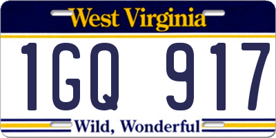 WV license plate 1GQ917
