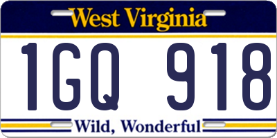 WV license plate 1GQ918